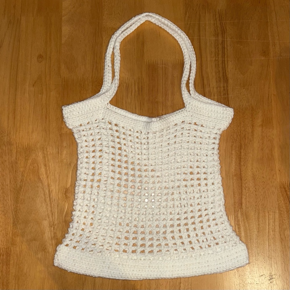 HANDMADE NEW Crochet‎ Solid White Shoulder Urban Market Tote Bag Trendy Handbag